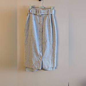 100% vintage wool button up midi skirt with belt